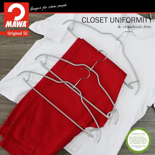 Miniatura 7 de Mawa by Reston Lloyd Silhouette - Percha de camisa antideslizante que ahorra espacio con barra para pantalones y ganchos para falda, estilo 42/FTU