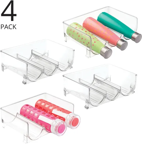 Miniatura 2 de mDesign - Organizador de almacenamiento de 3 botellas apilable independiente de plástico - Estante organizador para agua, vino y bebidas