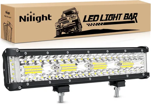 Miniatura 13 de Nilight Juego de barra de luz LED, 300 W, 300 W, triple fila de inundación de foco de trabajo, 2 piezas de 4 pulgadas 60 W triple fila LED con arnés