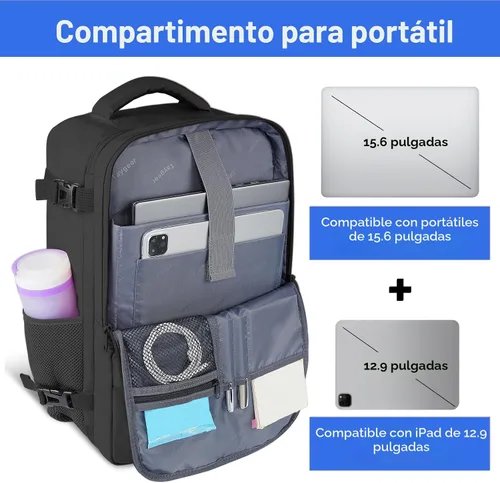 Miniatura 6 de Taygeer Mochila de viaje para laptop para hombres y mujeres, mochila de viaje aprobada por avión con bolsillo para botella de agua, bolsa de Negro