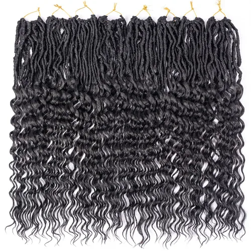 Miniatura 7 de Goddess Locs Cabello de Ganchillo de 24 Pulgadas Ondas Profundas 8 Paquetes Nuevos Locs Sintéticos Suaves Trenzas de Ganchillo Extensiones de 1b
