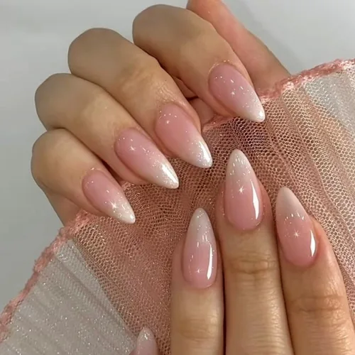 Miniatura 31 de Uñas postizas a presión azul real - Forma de almendra, longitud media, acrílicas neutrales reutilizables para mujeres y niñas - Uñas postizas