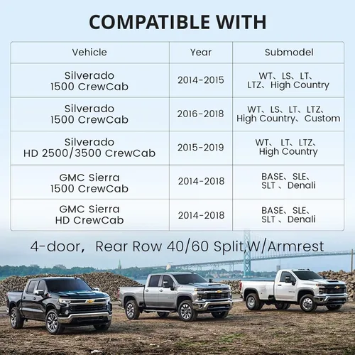 Miniatura 2 de EKR Fundas para Asientos Silverado de Ajuste Personalizado para (Cabina Doble) 2014 2015 2016 2017 2018 Chevrolet Silverado 1500 & HD 2500/3500