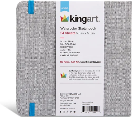 Miniatura 7 de KINGART Cuaderno de bocetos de papel de acuarela, cuadrado, 5.5 x 5.5 pulgadas, 1 paquete, 24 páginas pesado prensado en frío, sin ácidos, diario