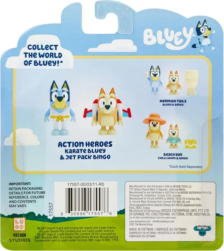 Miniatura 4 de Bluey Action Heroes - Juego de figuras de juguete de 2 unidades, figuras articuladas de personajes con figuras de karate y mochila propulsora