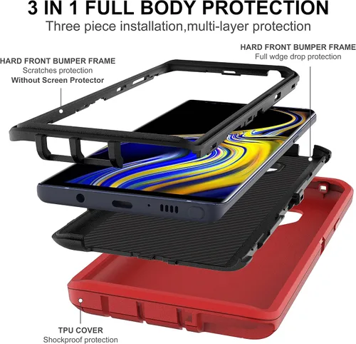 Miniatura 3 de Funda para Galaxy Note 9 con protector de pantalla de TPU [2 unidades], 3 en 1, protección resistente a los golpes, color negro y gris