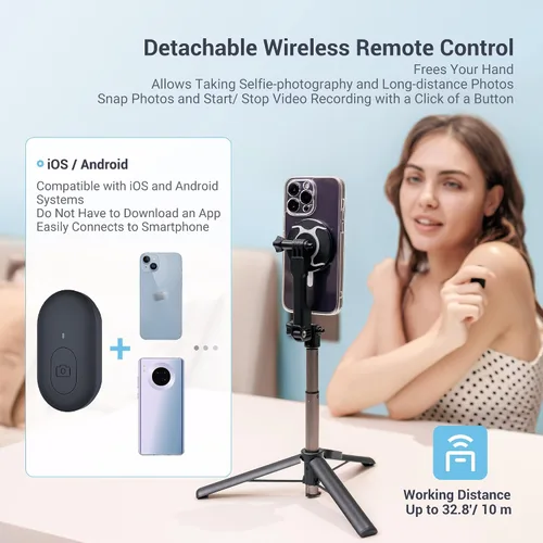 Miniatura 4 de Trípode magnético para selfie stick con control remoto, soporte magnético para iPhone 17 16 15 14 13 12 Pro Max Mini, trípode de teléfono