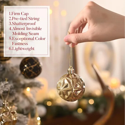 Miniatura 5 de Valery Madelyn Adornos para árboles de Navidad, 9 unidades, 2.36 pulgadas, negro y dorado, irrompibles, adornos de bola colgante de lujo