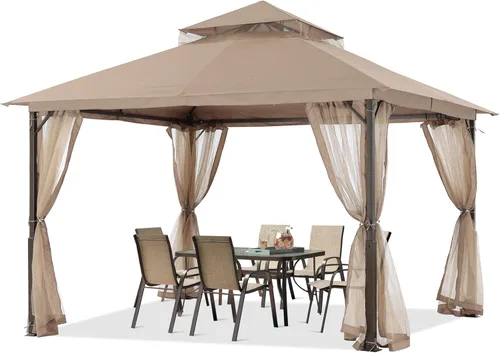 Miniatura 10 de ABCCANOPY Gazebo para patio al aire libre, 11 x 11 pies, toldo de doble techo con mosquitera para patio trasero, terraza, jardín, césped, gris oscuro