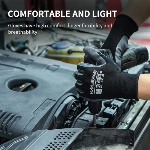 Miniatura 6 de MANUSAGE Guantes de trabajo de seguridad - Guante protector para hombres y mujeres - Protección de mano ultradelgada - Para construcción, Negro