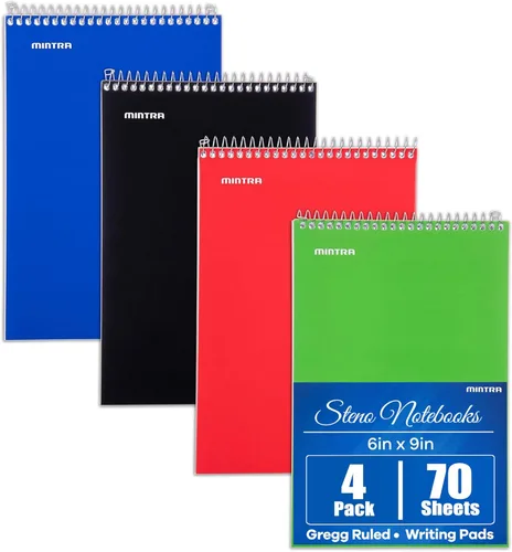 Miniatura 16 de Mintra Office Steno Book - (colores pastel, 4 blocs por paquete, con rayas Gregg) – 6 x 9 pulgadas, 70 hojas, cuaderno para escribir notas
