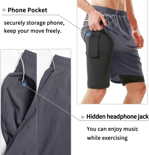 Miniatura 4 de TENJOY Pantalones cortos de correr 2 en 1 para hombre, de 5 o 7 pulgadas, de secado rápido, pantalones cortos de entrenamiento atlético para hombres