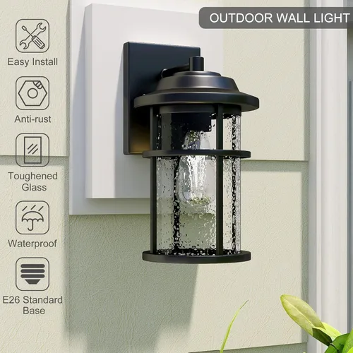 Miniatura 2 de Farol de pared para exteriores, aplique de pared impermeable exterior, iluminación de montaje en pared negra antioxidante con pantalla de vidrio
