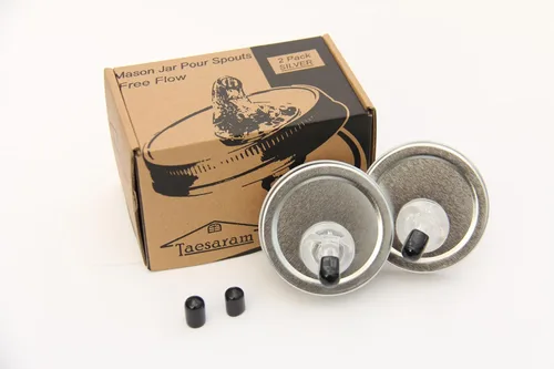 Mason Jar Pour Spouts Tapa TinPlate Mason Jar Tapa Dispensador de tapa de brote Tapa de flujo libre (2 unidades Metal Plata)