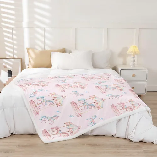 Miniatura 2 de Manta de franela de unicornio para todas las estaciones, manta romántica de carrusel de parque de atracciones, estilo princesa, diseño de cuento