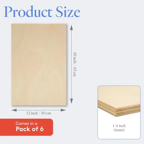 Miniatura 2 de 6 mm de madera contrachapada de abedul báltico 1/4 x 12 x 16 Pulgadas, Caja de 6 hojas de madera de grado B/BB, más fuerte que las hojas de tilo