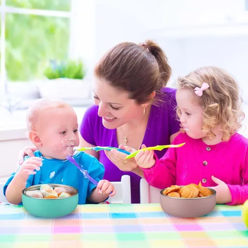 Miniatura 4 de Nuogo 2 Piezas Cuencos de Acero Inoxidable 304 para Bebé con Carcasa de Silicona Extraíble Cuencos para Niños Pequeños Recipiente Antiquemaduras
