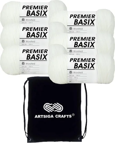 Miniatura 9 de Premier Yarns Basix White 1115-01 (3 madejas, el mismo lote de tinte) hilo acrílico mediano #4 para ganchillo y tejer con bolsa de proyectos