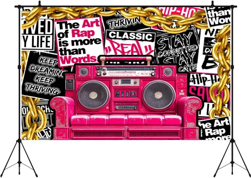 Miniatura 3 de HANYING HY070YL - Telón de fondo de hip hop de los años 90, música clásica retro, música rock, fotografía de moda, pancarta de fiesta de graffiti