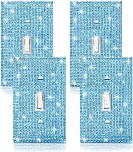 Miniatura 22 de 4 Piezas Cubiertas de Tomacorriente con Diamantes de Imitación Plateados Brillantes Placa de Pared 1 Gang Toggle Cubierta de Interruptor de Luz
