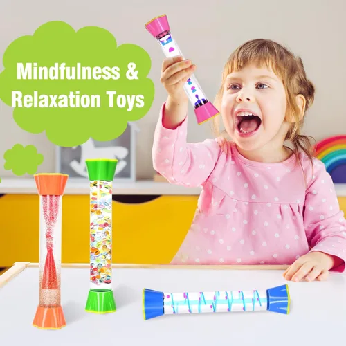 Miniatura 6 de Paquete de 4 tubos sensoriales, juguete de burbujas de movimiento líquido para niños y adultos, coloridos juguetes relajantes para aliviar