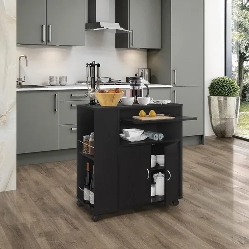 Miniatura 6 de Kings Brand Furniture - Carrito rodante de isla de cocina con ruedas con gabinete de almacenamiento, haya