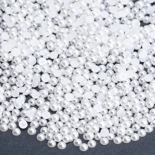 1500 PIEZAS 4mm Perlas Blancas de Media Parte Plana para Manualidades Joyería Álbum de Recortes Decoración de Uñas, Perlas de Parte Plana para Blanco