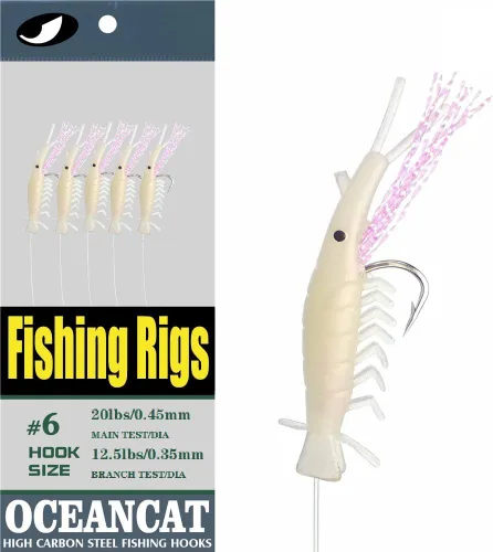 Miniatura 2 de OCEAN CAT Paquete de 10 anzuelos de piel de pez lúcida arco iris, 6 ganchos, con ganchos de cuerda, cuentas de pesca brillantes, ganchos de alto