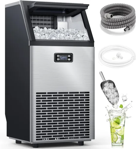 Miniatura 8 de Máquina comercial para hacer hielo, máquina de hielo de acero inoxidable de 100 libras/24 horas con capacidad de almacenamiento de 33 libras