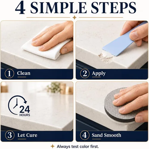 Miniatura 6 de Kit de reparación de encimera de cuarzo (blanco), kit de reparación de cuarzo de secado rápido para astillas de borde, grietas, arañazos, muescas