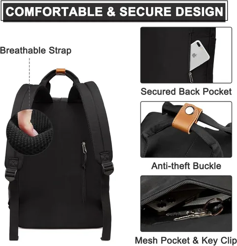 Miniatura 5 de VASCHY Mochila para computadora portátil para mujeres/hombres, mochila de viaje de trabajo de 15.6 pulgadas, mochila vintage resistente al agua