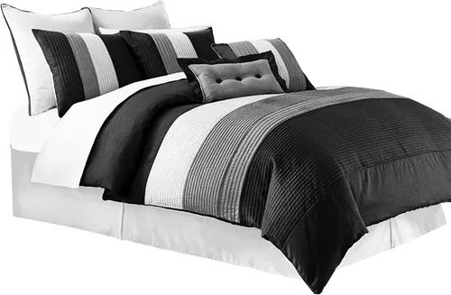 Miniatura 7 de Chezmoi Collection Loft - Juego de edredón de lujo a rayas de 6 piezas (tamaño individual, negro/gris/blanco)