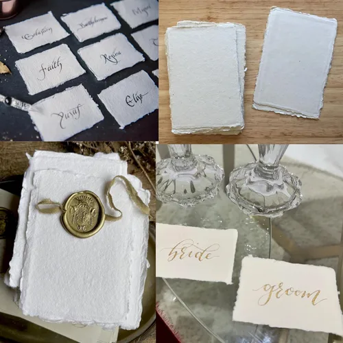 Miniatura 5 de Papel de algodón hecho a mano con borde Deckle de algodón reciclado, tarjeta mixta para tarjetas de colocación/acompañantes, tarjetas de lugar