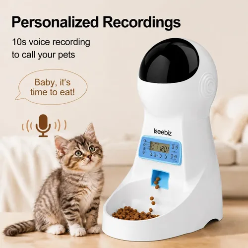 Miniatura 2 de Iseebiz Comedero automático para gatos, 101 onzas/3 L para alimentos secos con diseño antiobstrucciones, hasta 4 comidas con control de porciones