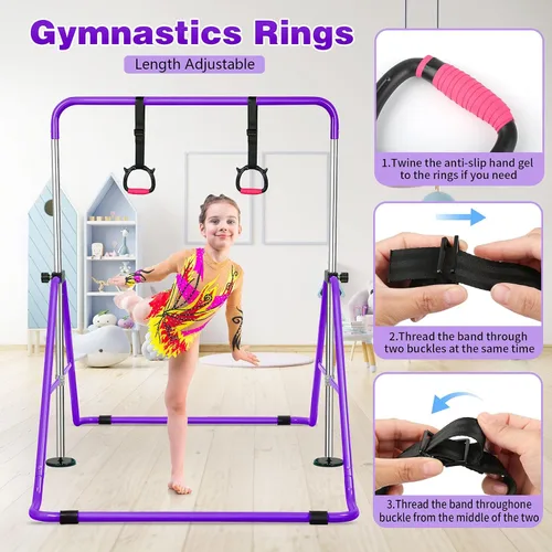 Miniatura 5 de Gymnastics Bar for Kids, Folding Gymnastic Horizontal Bars with Adjustable Height, Expandable Junior Training Bar for Home