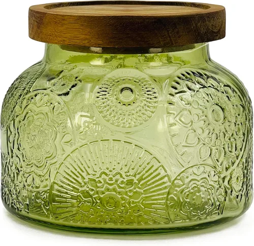 Miniatura 25 de Tarro decorativo de vidrio azul con tapa de madera hermética de 25.4 onzas, 2 piezas, boca ancha, recipientes de almacenamiento de alimentos