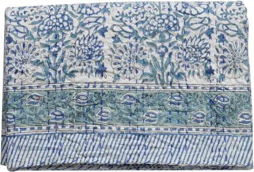 YUVANCRAFTS Manta de algodón con estampado de bloques de mano india Kantha, tamaño Queen (blanco, individual de 90 x 60 pulgadas)