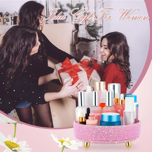 Miniatura 5 de Honeydak - Organizador de perfume giratorio de 360 grados, regalo para mujeres, organizador de cuidado de la piel con diamantes de imitación