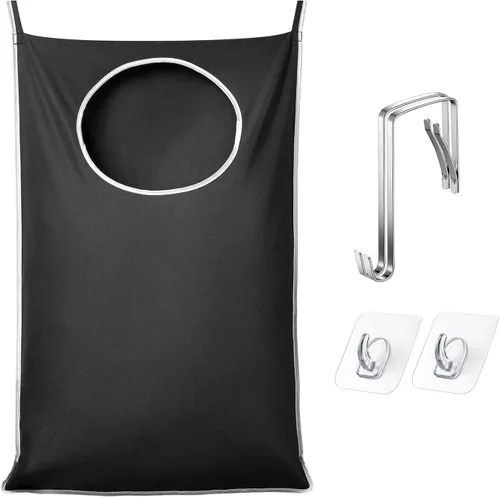 KEEPJOY Cesta de lavandería XL negra para colgar en la puerta, 36.5 x 22.5 pulgadas, bolsa colgante de gran capacidad con apertura grande y ganchos