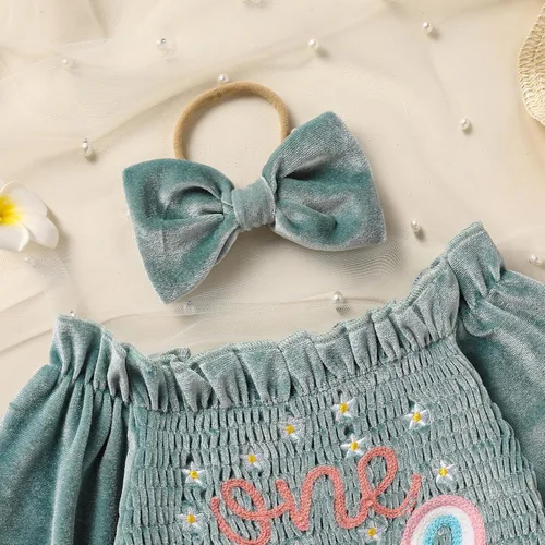 Miniatura 39 de GRNSHTS Ropa de primer cumpleaños para niña de terciopelo de un año de edad, mameluco de manga larga + diadema, 2 piezas de trajes de pastel