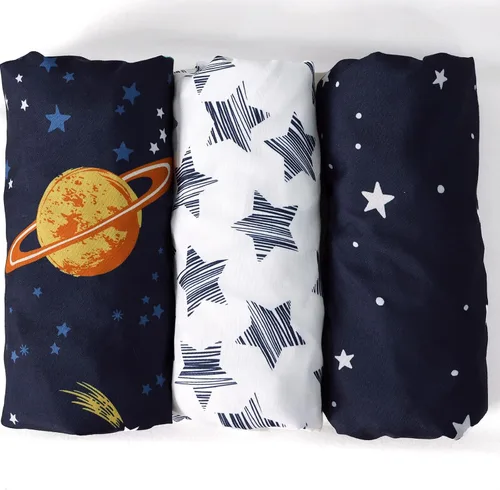 Miniatura 7 de PHF Paquete de 3 sábanas suaves para moisés, sábanas de cuna Espacio transpirables y cómodas para bebés niños y niñas neutras, ajuste universal