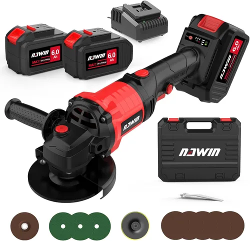 Miniatura 9 de Kit de amoladora angular inalámbrica de 4 pulgadas NAWIN, amoladora de velocidad variable, batería de iones de litio de 2×4.0Ah y cargador rápido