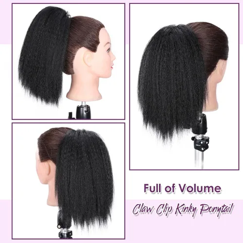 Miniatura 6 de WIGNEE Extensiones de cabello rizado tipo cola de caballo de 12 pulgadas, clip de garra, Yaki 1B/30, extensiones de cola de caballo para mujeres