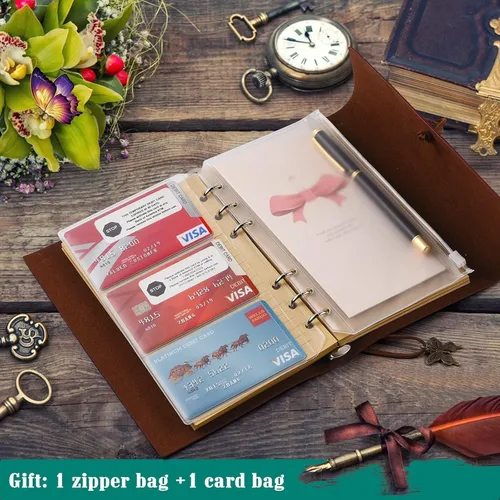 Miniatura 5 de Diario de cuero OMEYA, cuaderno de escritura recargable, planificador de diario para mujeres y niñas (Azul, A6 18.5 cm x 13 cm)