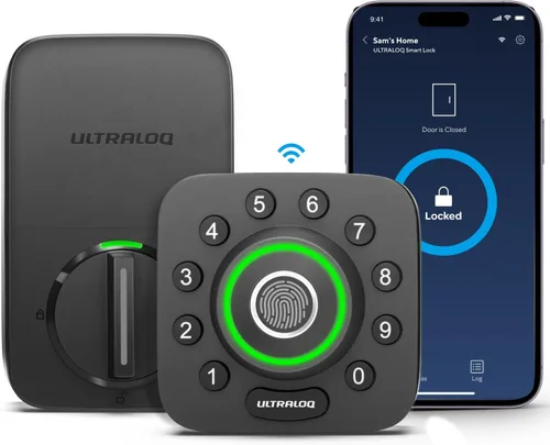 Miniatura 10 de ULTRALOQ Smart Lock U-Bolt Pro, 6 en 1 Cerradura de puerta de entrada sin llave con Bluetooth, huella digital biométrica y teclado, puerta de Negro