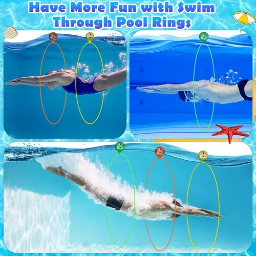 Miniatura 6 de Cludoo Anillos de natación para buceo en piscina, juguetes para niños, alta estabilidad, no requiere montaje, juguete de piscina, aros de natación