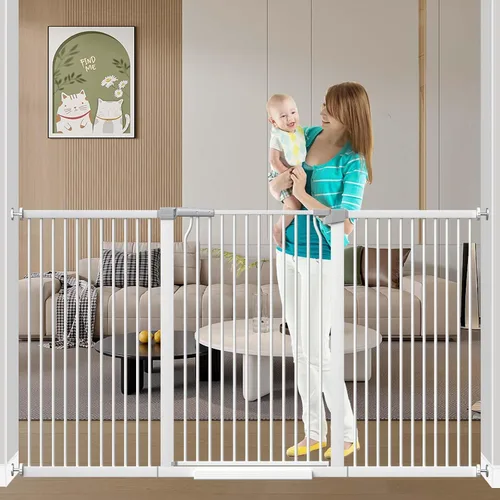 Miniatura 19 de Fairy Baby Puerta extra alta para bebés de 40.5 pulgadas, sin taladro, puerta extra ancha de 29.6 a 40.5 pulgadas para mascotas, puerta de seguridad