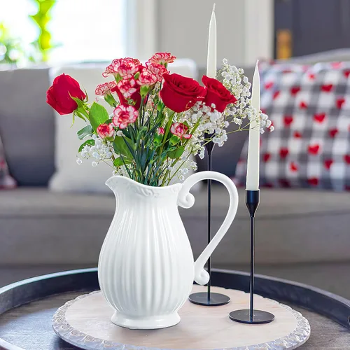 Miniatura 9 de Yardwe Jarrón de cerámica con diseño de rayas blancas de porcelana de 7 pulgadas para decoración de mesa de boda en casa, oficina, contenedor