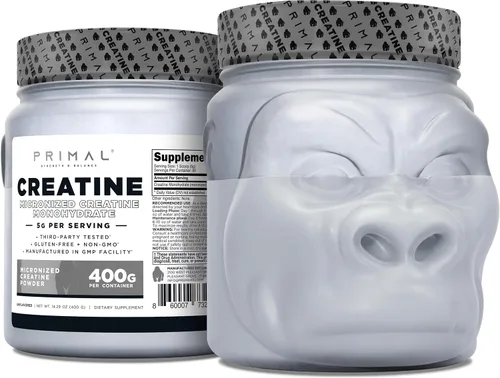 Primal Monohidrato de creatina en polvo (14.11 oz) | Suplemento de desarrollo muscular de creatina micronizada sin sabor para pre-entrenamiento y