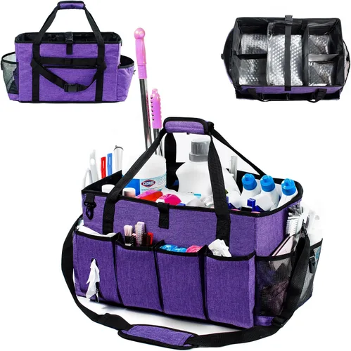 Carrito de limpieza profesional XL para proveedores de limpieza, bolsa de limpieza portátil de 17 pulgadas para amas de casa, organizador de Morado